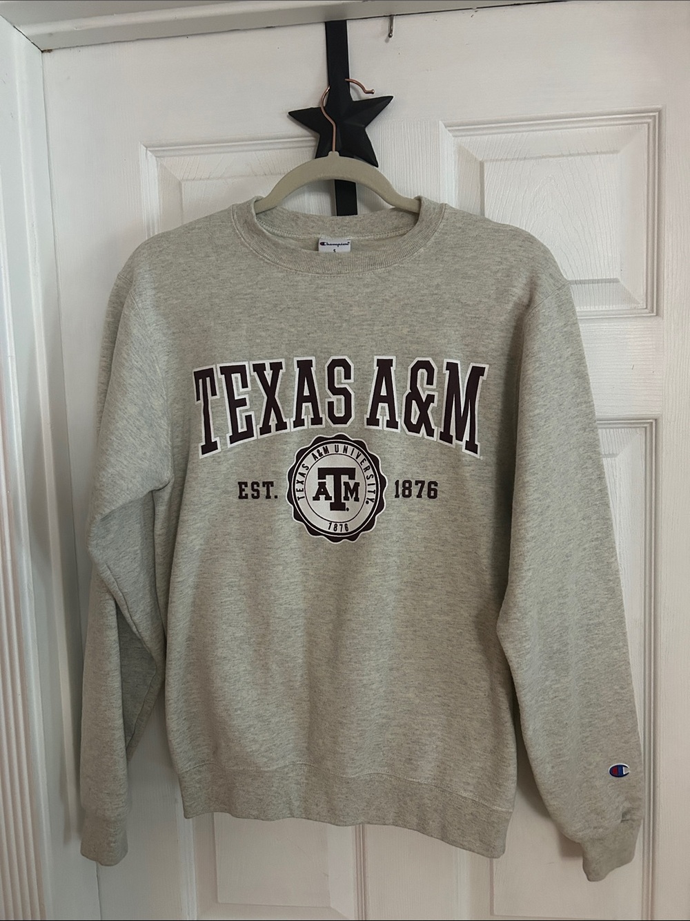 Champion Gray Crewneck Sweatshirt with Maroon Texas A&M Logo